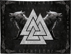 Tapiserie viking wolf totem negru alb meditatie rune Casa - Accesorii si Decoratiuni Naty Shop 200L X 150B Cm
