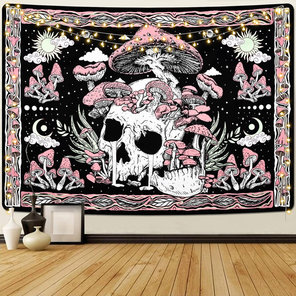 Tapisserie yugarlibi crâne rose champignons squelette Accueil - Accessoires et Décorations Naty Shop Rose 150L X 130B Cm