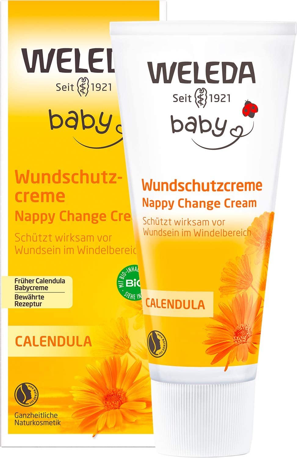 WELEDA Crème de Protection des Plaies au Calendula Bio pour Bébé 75 ml - Pommade pour plaies / crème pour bébé cosmétique naturelle pour la protection de la peau sensible de bébé au niveau des couches. Aide en cas de rougeurs, de peaux irritées et de douleurs Enfants - Bain et soins de la peau Naty Shop Crème de protection des plaies 75 Ml