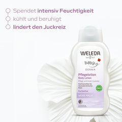 WELEDA Lotion de Soin Mauve Blanche Bébé Derma Bio - Cosmétique naturelle Lait corporel hydratant pour un soin apaisant et intensif des peaux très sensibles, neurodermiques et sèches (1 x 200 ml) Enfant - Bains et Soin Naty Shop
