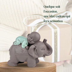 Zen'Light Statue Bouddha Bonze Dormant sur un Éléphant - Ambiance zen dans votre espace sacré - belle figure de bon augure -H 9,5 cm, Marron & Vert Statuettes et sculptures Naty Shop
