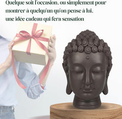 Zen'Light - Statuette tête de Bouddha - Décoration pour le zen, la méditation et le feng shui - Cadeau pour une ambiance relaxante et spirituelle - Statuette de Bouddha - Hauteur : 20 cm - Couleur : vert/marron Statuettes et sculptures Naty Shop