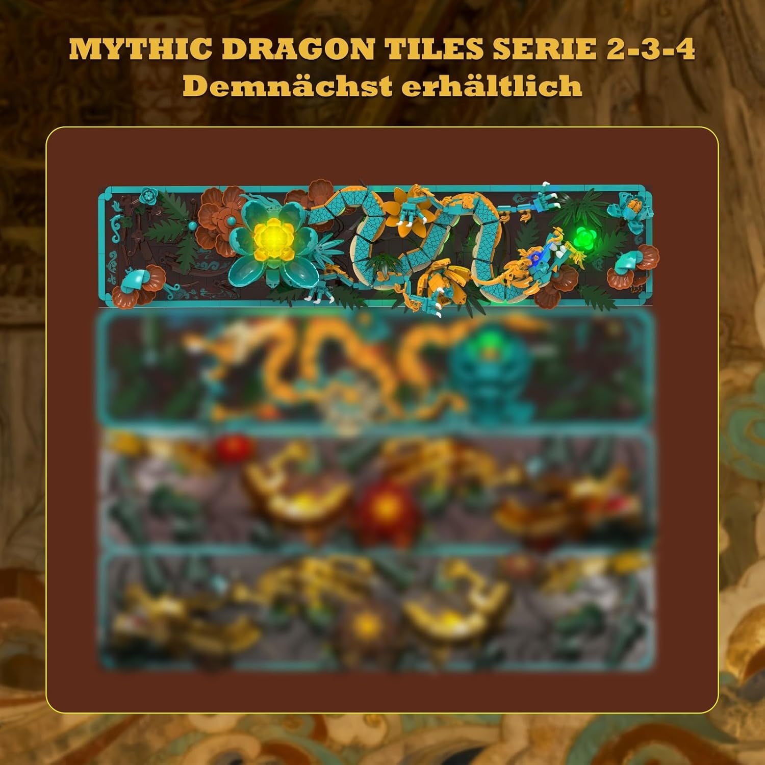 Kit de construction de tuiles de dragon mythique pour adultes, jouet de construction d'art divin Loong 3D avec lumières LED et fleurs, kit de modèle en relief de dragon à faire soi-même, cadeaux et décorations créatifs (1676 pièces)