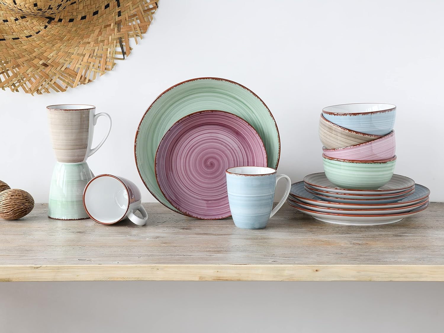 CreaTable, 22582, série SAMBA, service de table 16 pièces pour 4 personnes, service combiné en porcelaine, passe au lave-vaisselle et au micro-ondes, fabrication de qualité