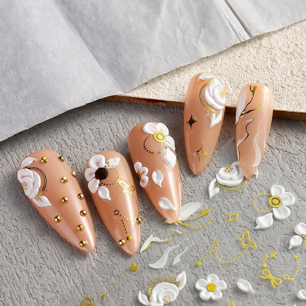 5D Fleurs Autocollantes Pour Ongles Feuilles De Feuilles Autocollantes Acryliques Feuilles Autocollantes Pour Ongles Schmetterling Feuilles De Fleurs Autocollants Pour Ongles Aufkleber Nägel Zubehör Flower Nail Art Stickers