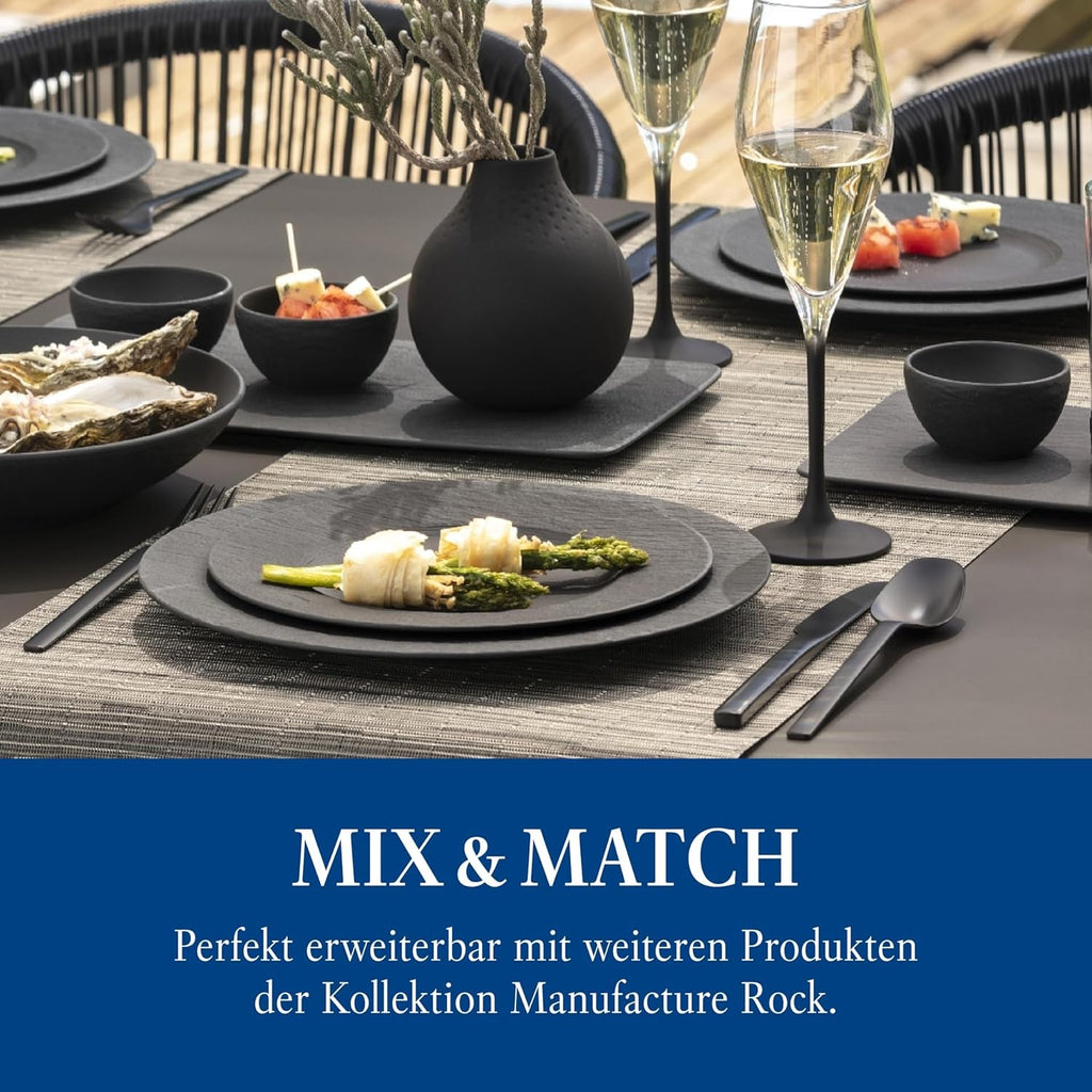 Villeroy & Boch – Manufacture Rock Starter-Set 6 Teilig Schwarz, Spülmaschinenfest, Mikrowellensicher, Geschirr Set Schwarz Matt, Tafelservice, Essgeschirr, Premium Porzellan Seturi vesela masa Naty Shop