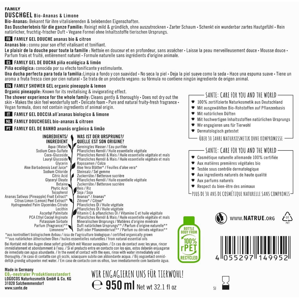 SANTE Natural Cosmetics Gel douche rafraîchissant au parfum d'agrumes, 950 ml Douche et bain Naty Shop