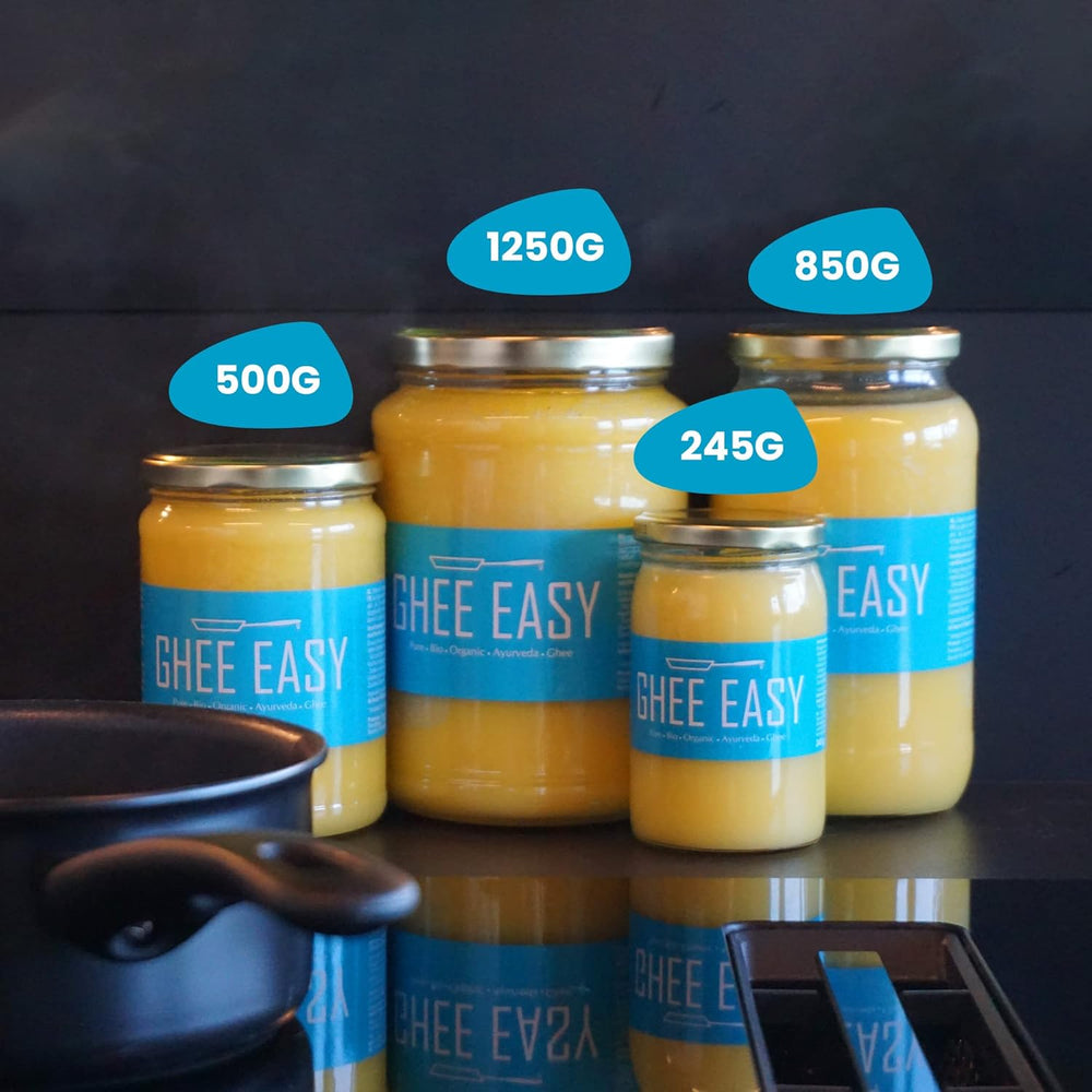 Ghee Easy 850g Ghee Bio von Grasgefütterten Kühen - Ghee Butter sans Zusatzstoffe - Certifié Organisch & Biologisch - Hochreines Ayurveda Ghee sans lactose et gluten - 100% Européen