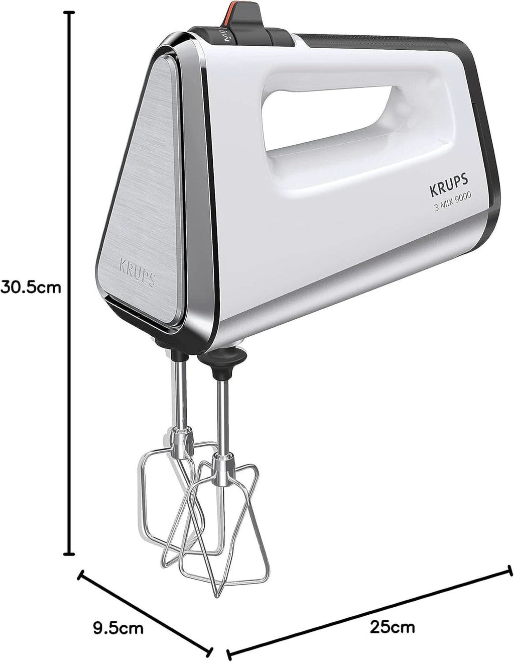 Krups GN9121 3 Mix 9000 Handmixer | 750 Watt | Geschwindigkeitsregler | Turbomodus | Auswurffunktion | Ergonomischer Griff | Inkl. Schneebesen, Knethaken, Pürierstab-Aufsatz, Messbecher | Weiß/Silber Naty Shop