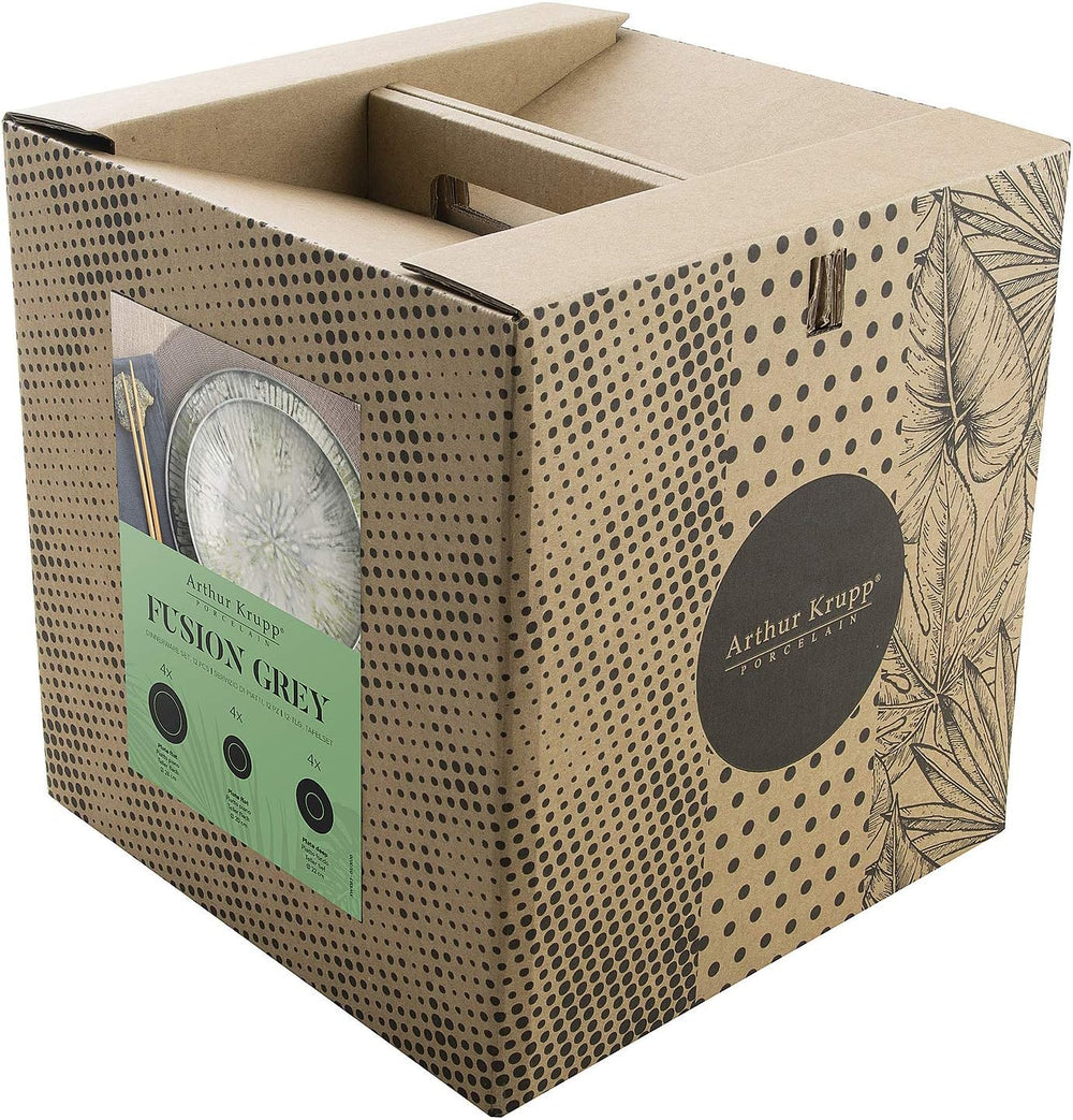 Service de table en porcelaine gris Fusion 67351GA2, 12 pièces