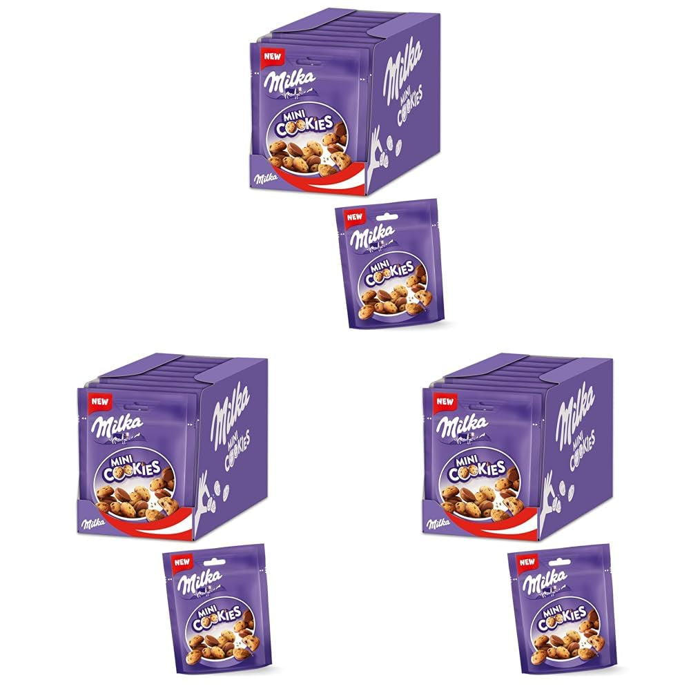 Mini fursecuri Milka 8 x 110g, Mini fursecuri cu bucăți de ciocolată și ciocolată cu lapte Milka Alpine (pachet de 3)