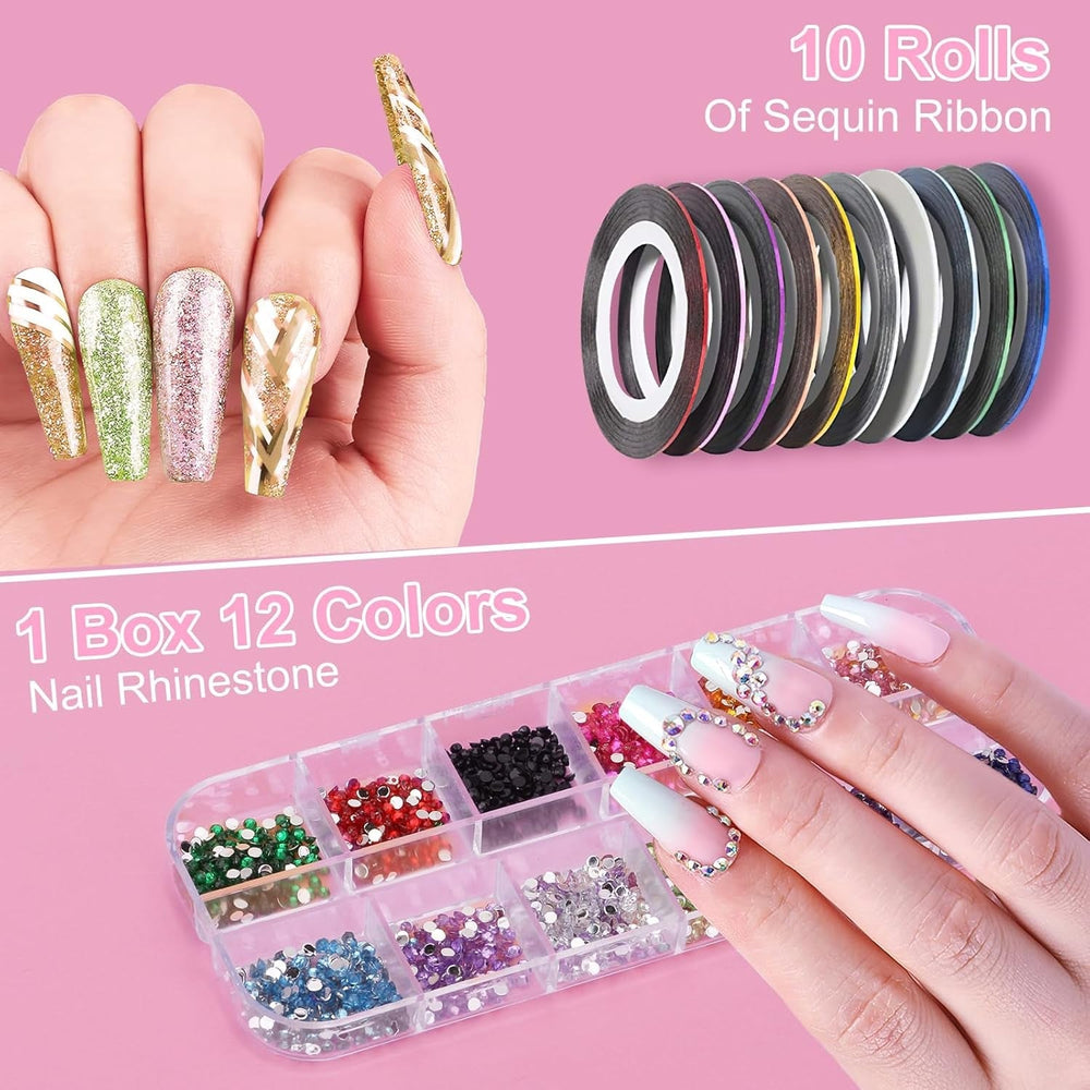 53 autocollants de perles, ensemble de pinceaux et de décorations pour nail art, 15 pinceaux, 5 stylos à points, strass, or noir pour l'art de l'art, les paillettes, les travaux d'art et les ensembles de décorations