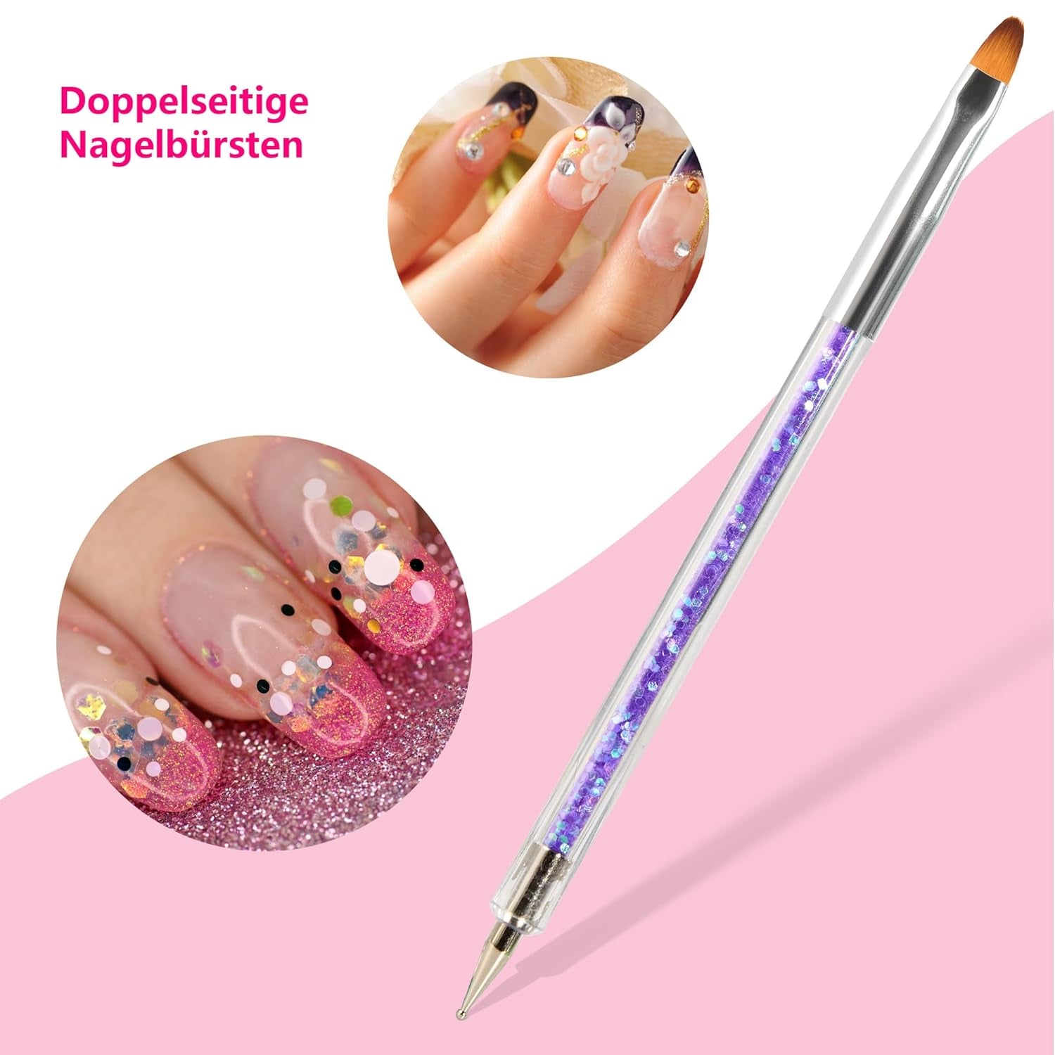 8 pcs Nagel Pinsel, Nagelkunstpinsel Pinsel Set, Pinsel pour Nägel mit Doppelkopf Nail Art Pinsel Set Dotting Pen et Gel Brush for Nails Präzise Pinsel pour Nageldesign et Verzierungen