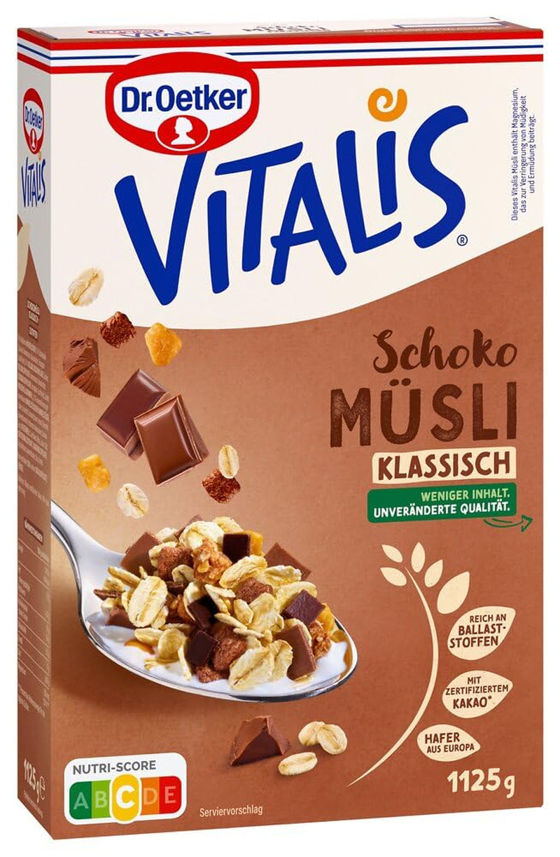 Dr. Oetker Vitalis Chocolate Muesli Classic : Muesli pour petit-déjeuner au chocolat au lait et noir, paquet de 7 (7 x 600 g)