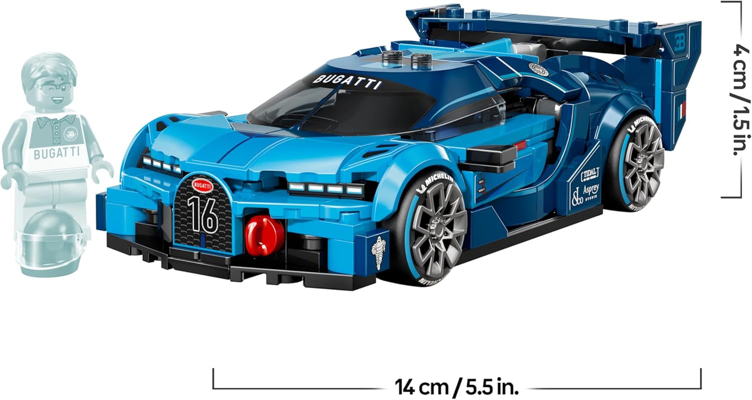 LEGO Speed Champions Bugatti Vision Gran Turismo Hypersportwagen - Modellbau mit sammelbarer Fahrer Minifigur - Gaming Geschenkidee für Jungen ab 9 Jahren und Motorsportfans - 77253