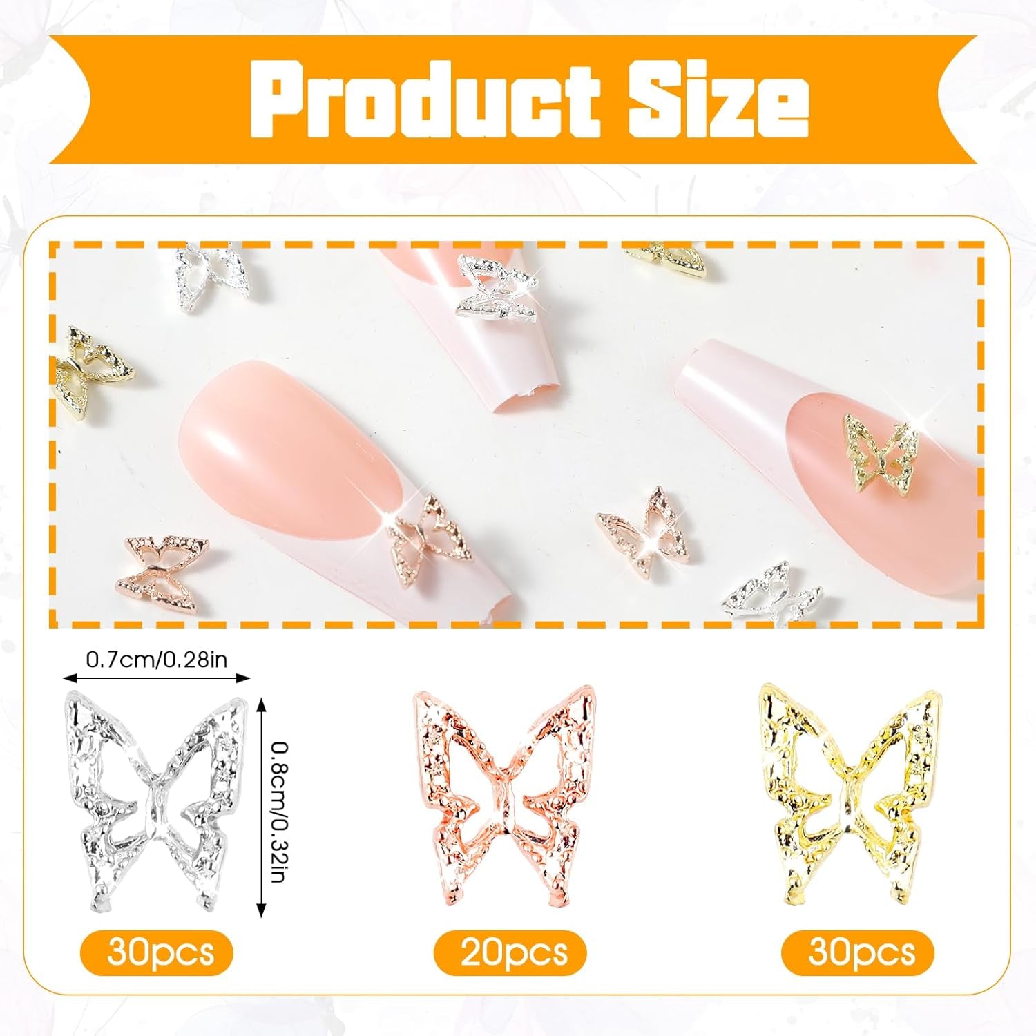 80 pièces 3D papillon ongles breloques alliage papillon or argent paillettes Nail Art décorations ongles bijoux accessoires bricolage manucure pour les femmes