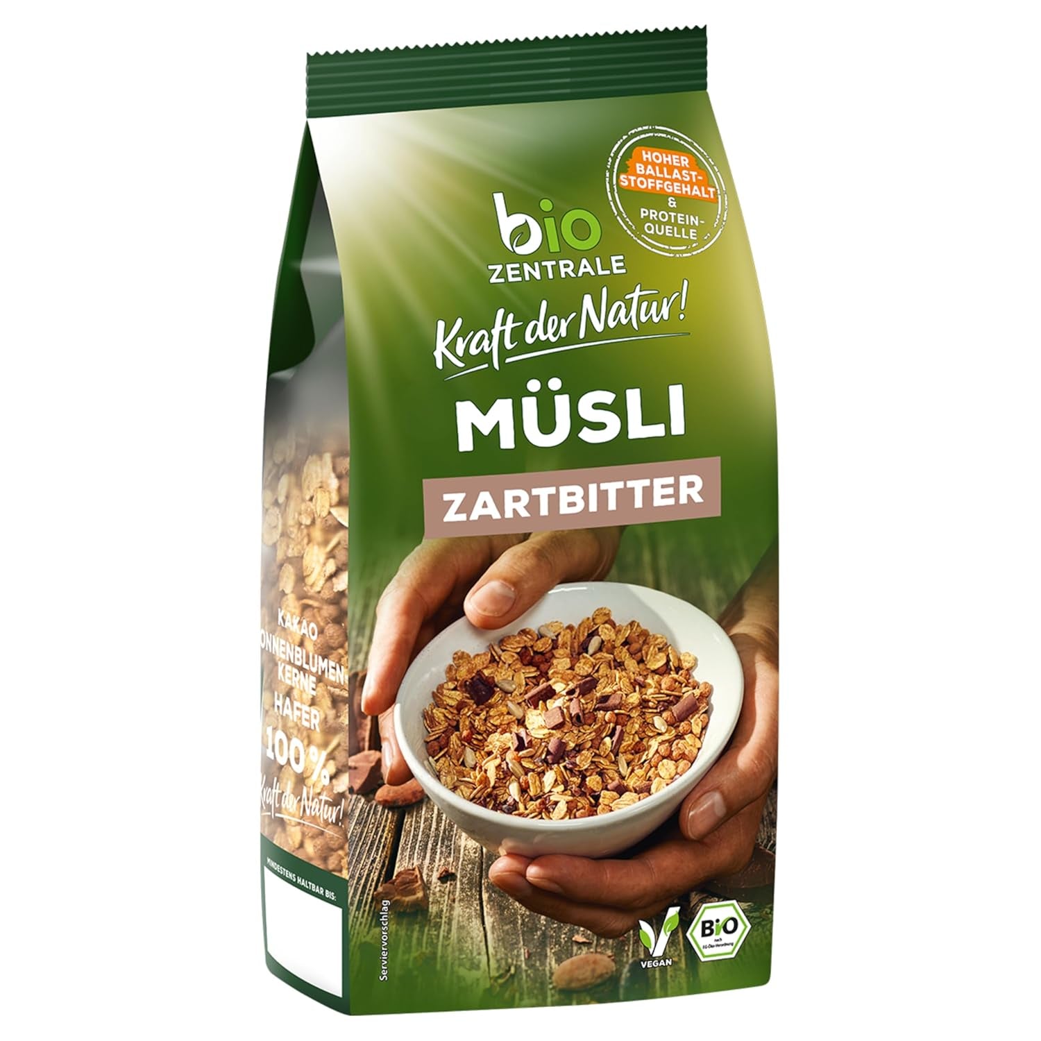 Muesli Biocentral au chocolat noir | 500g Bio Végétalien | Idéal pour le petit-déjeuner et votre tasse de muesli à emporter | Alternative aux barres de muesli