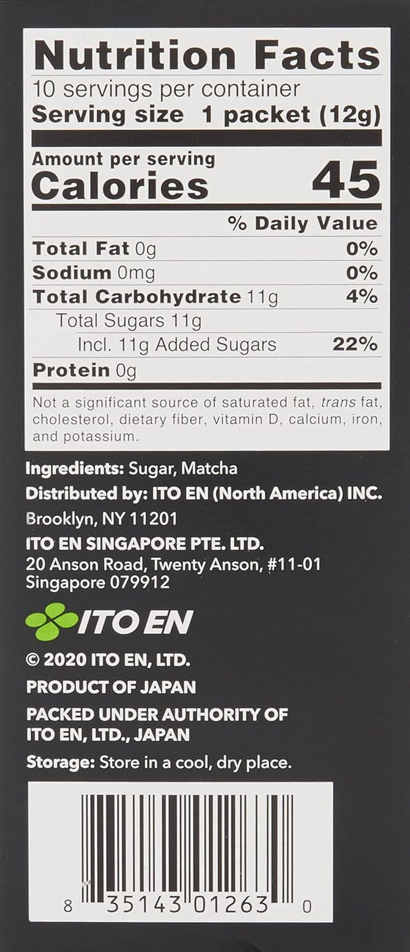 ITO EN Instant Matcha Powder – Poudre de thé Matcha sucrée en sachets de 12 g (10 pièces par paquet) – 1 x 120 g (2 paquets)