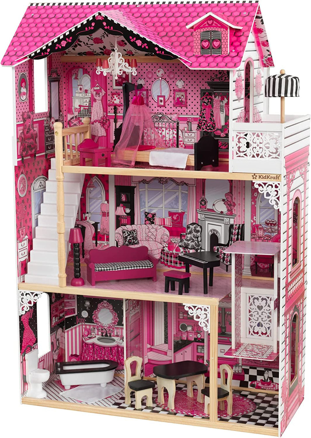 Kidkraft Maison de poupée en bois Amelia avec meubles et accessoires, ensemble de jeu avec balcon et ascenseur pour poupées de 30 cm, jouet pour 3 ans, 65093 Naty Shop Dollhouses Default Title