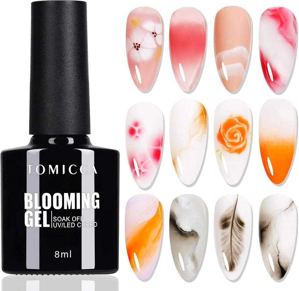 TOMICCA Vernis à ongles en gel transparent Blooming, vernis à ongles à diffusion UV LED pour le design des ongles, Marmor, Vernis à ongles bleu Aquarell 8 ml