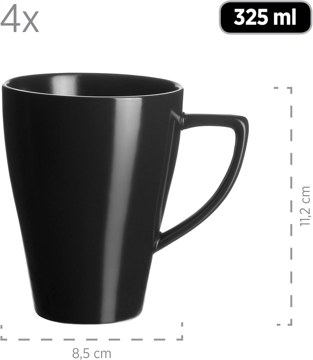 MÄSER 931730 Série Glendale, Service à vaisselle pour 4 personnes en forme asymétrique moderne, Service combiné à 16 pièces en Seidenmattem Schwarz, Steinzeug Services de table Naty Shop