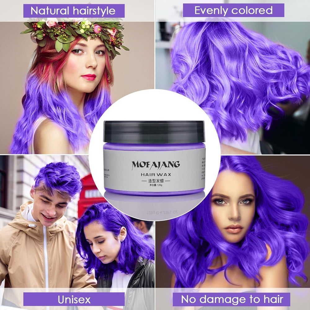 Cire de coloration temporaire pour cheveux, pommade naturelle, formule végétale lavable, pour hommes et femmes, cire de teinture mate pour fête, cosplay et Halloween, 120 g (violet) Naty Shop