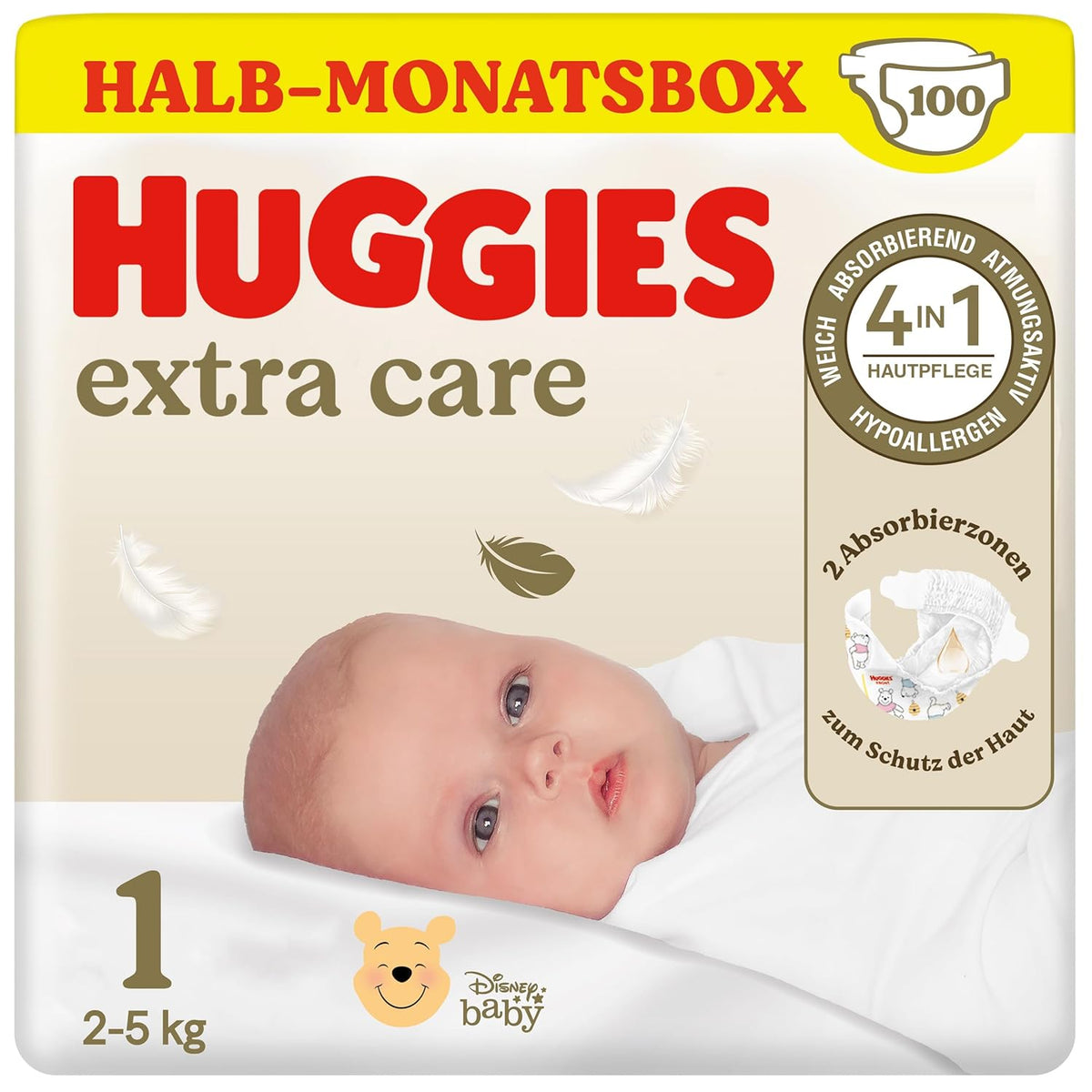 Couches pour nouveau-nés Huggies, taille 1, 100 couches (2 x 50), boîte d'un demi-mois
