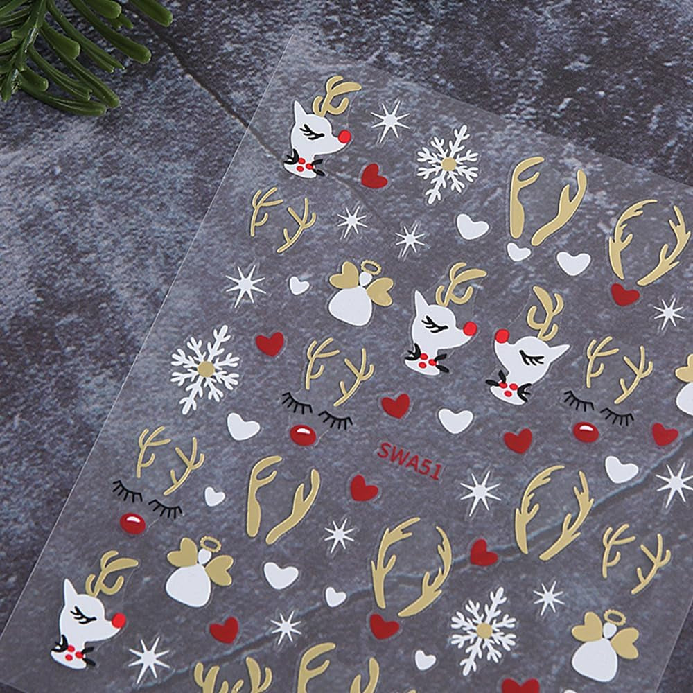 Autocollants pour ongles en forme de flocon de neige de dessin animé, autocollants pour ongles de Noël, autocollants, dessins d'ongles de Noël, nail art, cerf, flocons de neige, autocollants pour ongles de Noël, accessoires pour ongles d'hiver