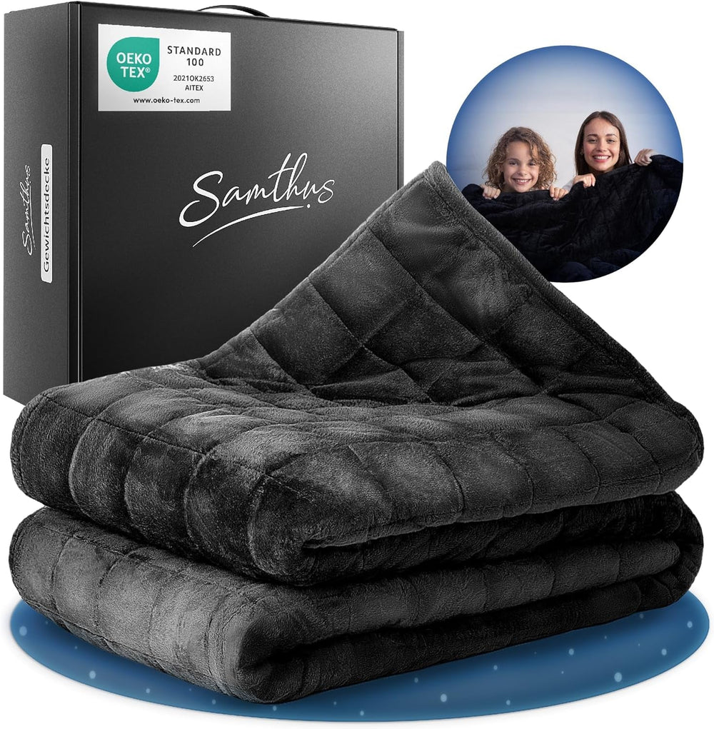 Samthus Couverture lestée 135X200Cm 9Kg Sherpa Fleece - Certifié Oeko-Tex - Couverture thérapeutique et couverture de relaxation - Dormez mieux avec notre couverture lourde - Couverture lestée - noir Lits et Couvertures Besuche den Samthus-Store Black 3.0 Kilogrammes