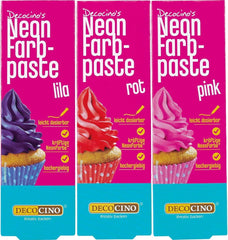 Decocino Neon Colorant Alimentaire Set - 3 Pièces - Rouge, Rose, Violet - Colorant Alimentaire Haute Dose - Pour Colorer Gâteaux, Muffins, Cupcakes - Sans Goût