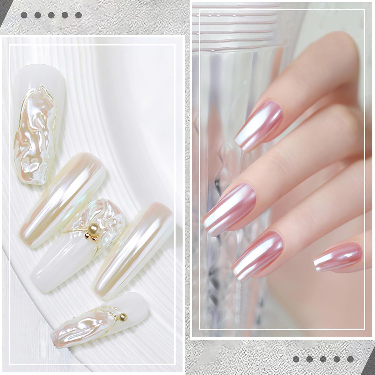 2 Schachteln Weiße Perle Chrom Nagelpuder - Transparent Aurora Ice Shimmer Chrome Pigment Pulver pour ongles, Glazed Donut Glitzerpuder Nails Spiegeleffekt-Glitter Nagelkunst-Pulver pour bricolage-salon
