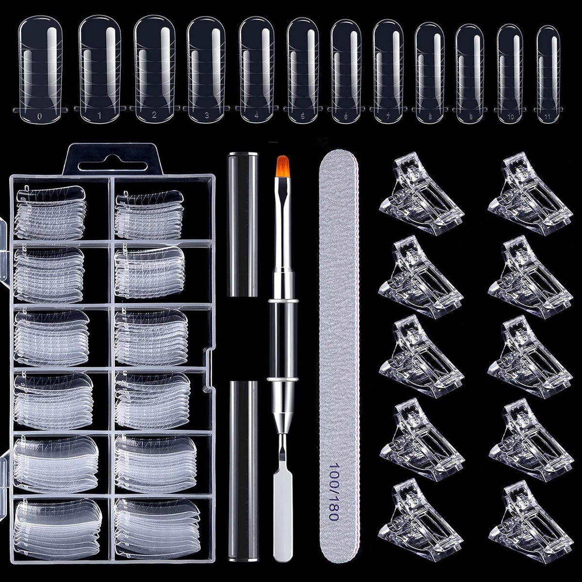 Ensemble de 120 formes d'ongles, extensions d'ongles, formes d'ongles en gel, ensemble de formes d'ongles avec brosse à double tête et lime à ongles avec clips, pour ongles en gel
