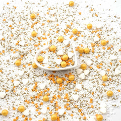 Streusel Glück, Sprinkles aux coeurs blancs et boules dorées, 40 grammes Sprinkles Naty Shop