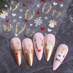 Autocollants pour ongles en forme de flocon de neige de dessin animé, autocollants pour ongles de Noël, autocollants, dessins d'ongles de Noël, nail art, cerf, flocons de neige, autocollants pour ongles de Noël, accessoires pour ongles d'hiver