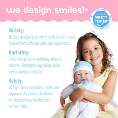 JC Toys La Baby Puppe, 51 cm, weicher und waschbarer Körper, magische Flasche und Schnuller, Blau, entworfen in Spanien, ab 2 Jahren