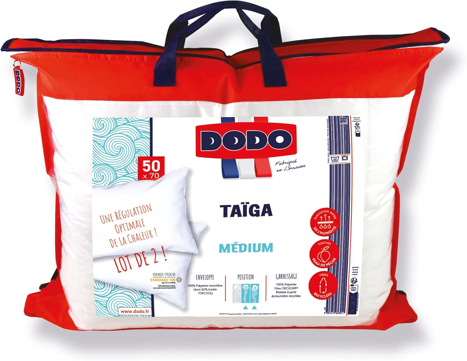 Oreiller DODO 2 pièces, 50 X 70 cm, Confort moyen, Oreiller synthétique Taïga, Toucher ultra doux et respirant, Lavable en machine à 40 °C Oreillers standards Naty Shop