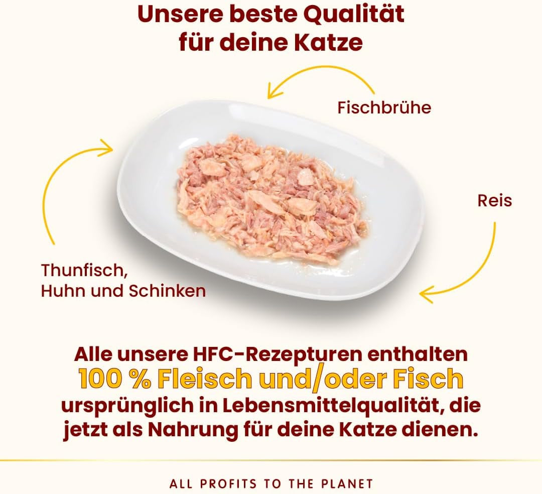Almo Nature HFC Natural Light Meal - Nassfutter für Katzen - Thunfisch, Huhn & Schinken - Qualité humaine, sans gluten - 50 g, paquet de 4