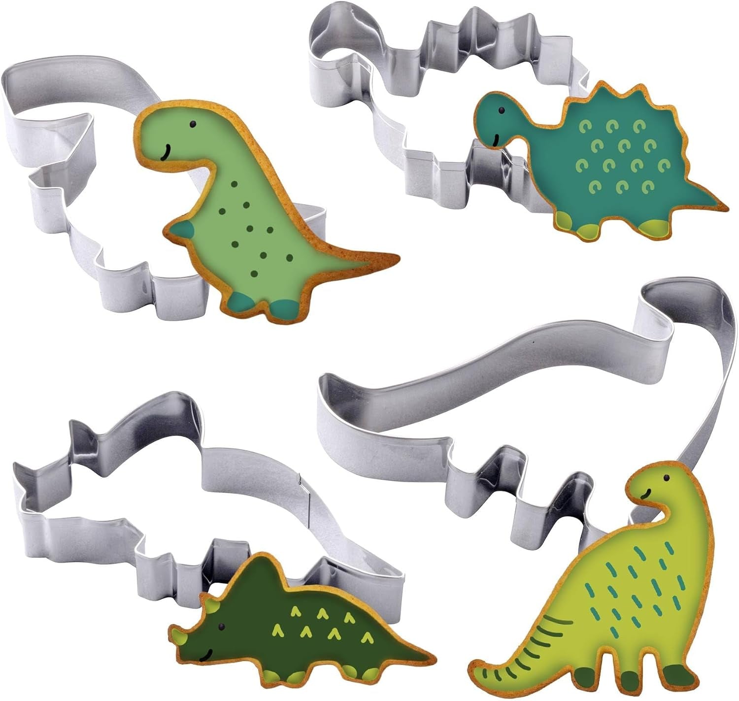 Zenker Lot de 4 emporte-pièces en forme de dinosaure en acier inoxydable – Parfait pour les séances de pâtisserie créatives avec les enfants, passe au lave-vaisselle, design dinosaure moderne, argent