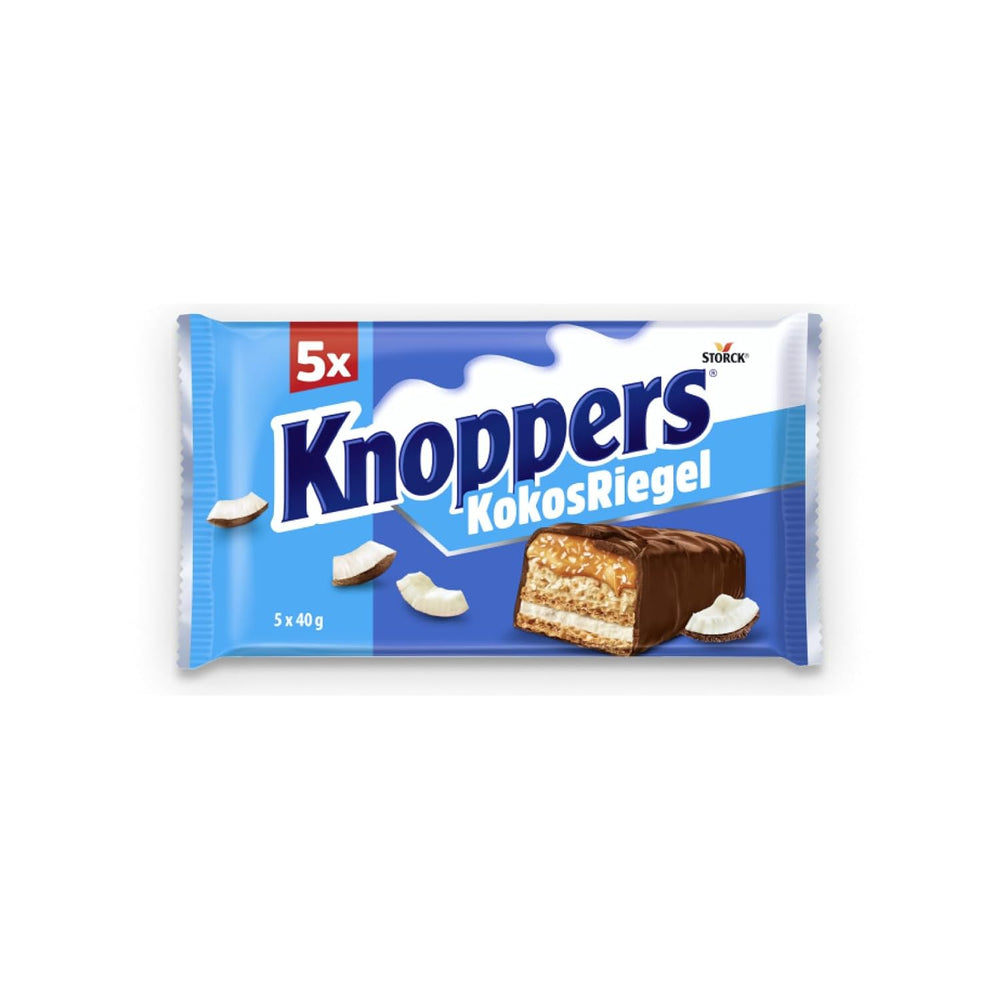Knoppers Peanut Bar – 1 x 200g (5 barres) – Barre de chocolat au lait avec crème de cacahuète, cacahuètes salées hachées, caramel et chocolat au lait