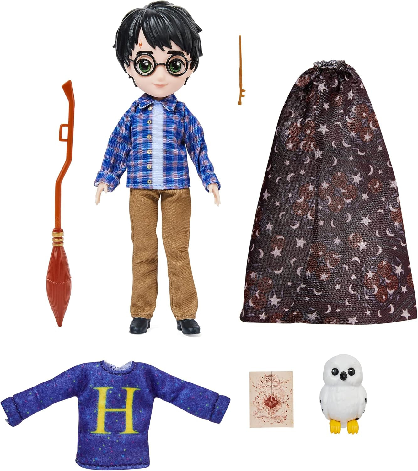 Wizarding World Harry Potter - Geschenkset mit 20,3 cm großer Harry Potter Puppe inklusive Besen, Tarnumhang und weiterem Zubehörteilen
