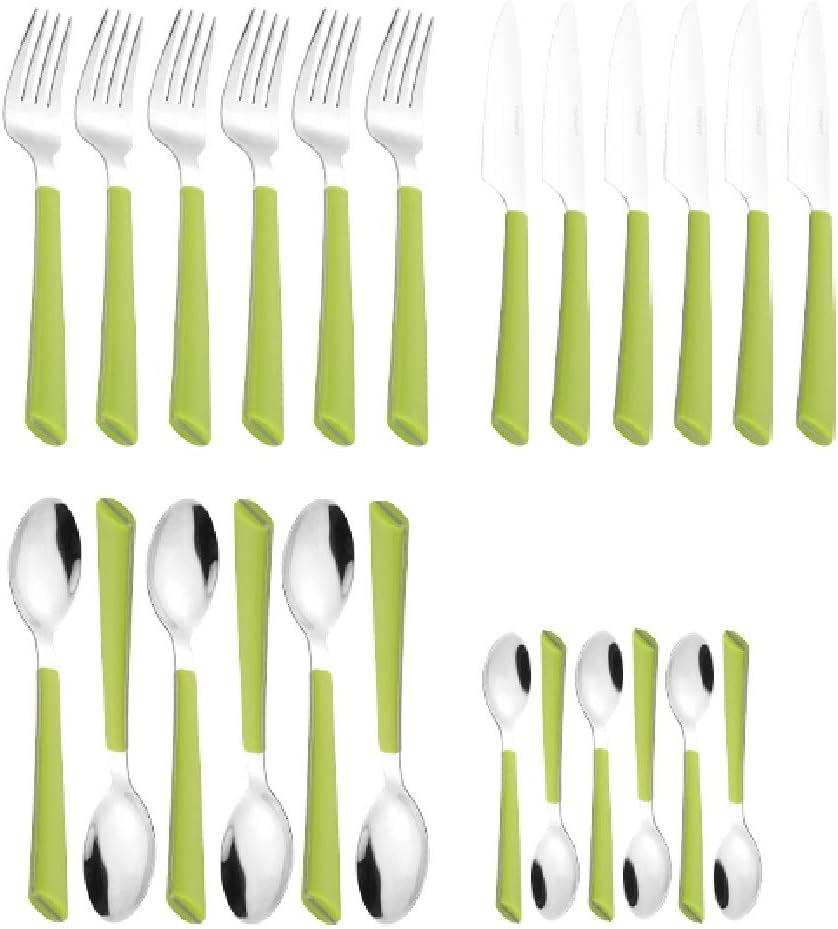 Couverts JANE, inox 18/0 poli, manches en plastique vert, 24 pièces Cuisine Naty Shop
