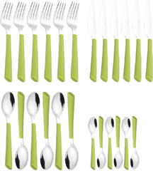 Couverts JANE, inox 18/0 poli, manches en plastique vert, 24 pièces Cuisine Naty Shop