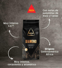 Delta Cafés - Café en Bois Diamant - 2 Packungen à 1 kg - Intensité 8 - Mélange de café en bois et de Robusta Arabica - Sehraromaticisch mit Noten von gerösteten Nüssen