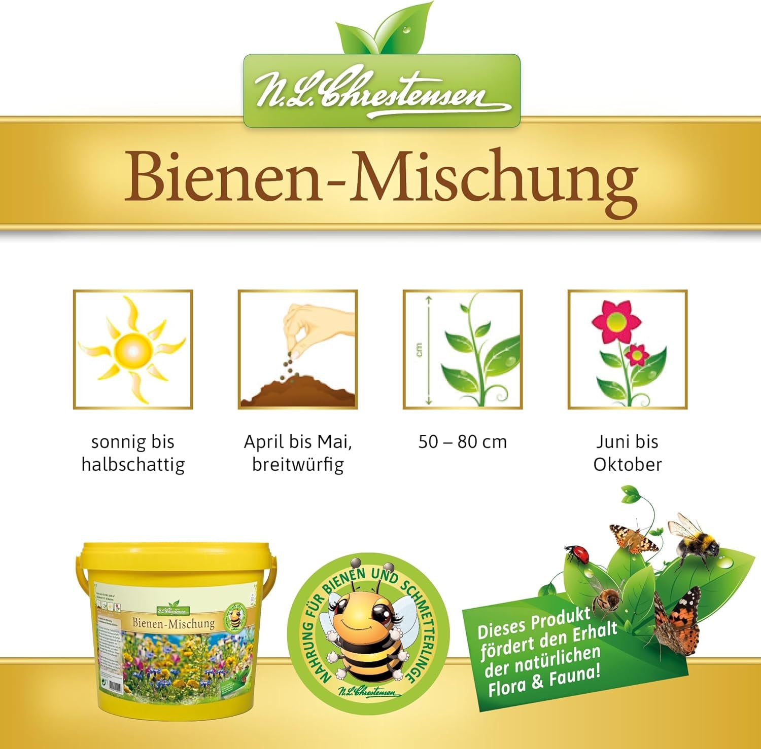 NL Chrestensen Grand seau – Un paradis pour tous les insectes, pâturage pour abeilles, mélange de graines de fleurs respectueux des abeilles, multicolore