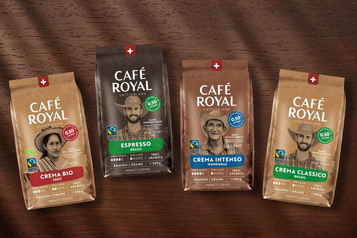 Café Royal Bio Espresso Pérou – Cafés à café 100 % Arabica, aromatiques intenses, rôtis foncés, étoiles 4/5, Bio & Fairtrade, 500 g de pots de fleurs
