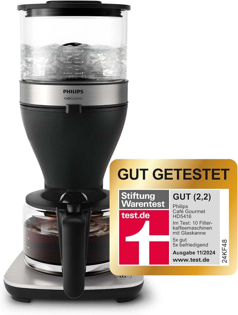 Philips Machine à expresso avec filtre – Capacité de 1,25 litre, jusqu'à 15 tasses, faire bouillir et infuser, noir/argent (HD5416/60)