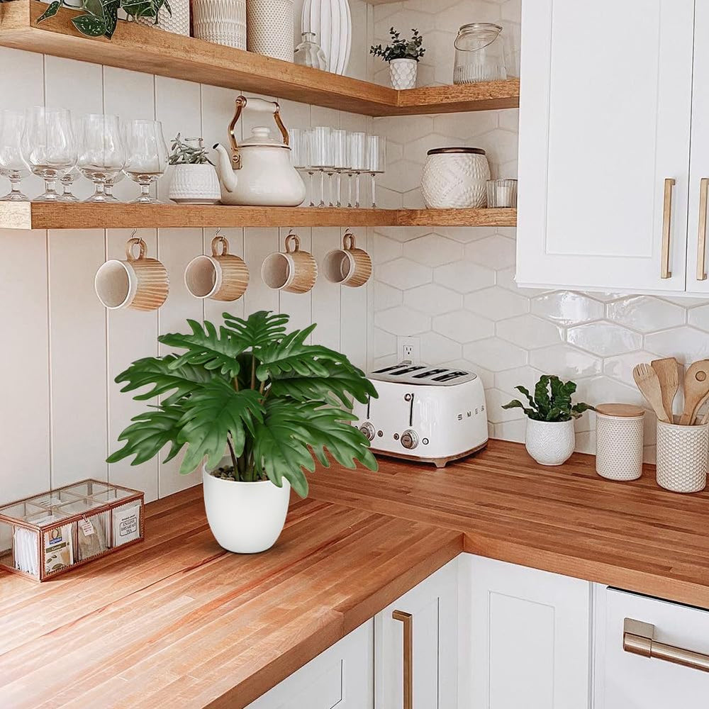 Hollyone Kunstpflanze Klein, 28 Cm Philodendron Pflanze Künstlich Mit Topf, Kunstpflanzen Wie Echt, Gefälschte Pflanze Für Badezimmer Deko Wohnzimmer Schlafzimmer Tischdeko