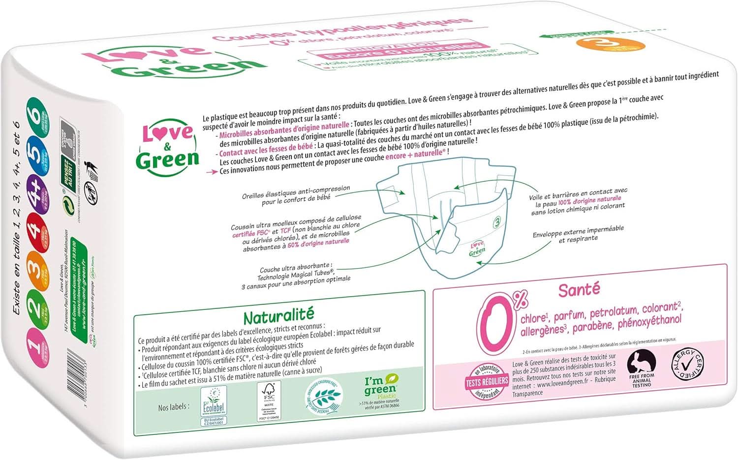 Love & Green, scutece marimea 3, hipoalergenice, fara clor Mama si Copilul Naty Shop