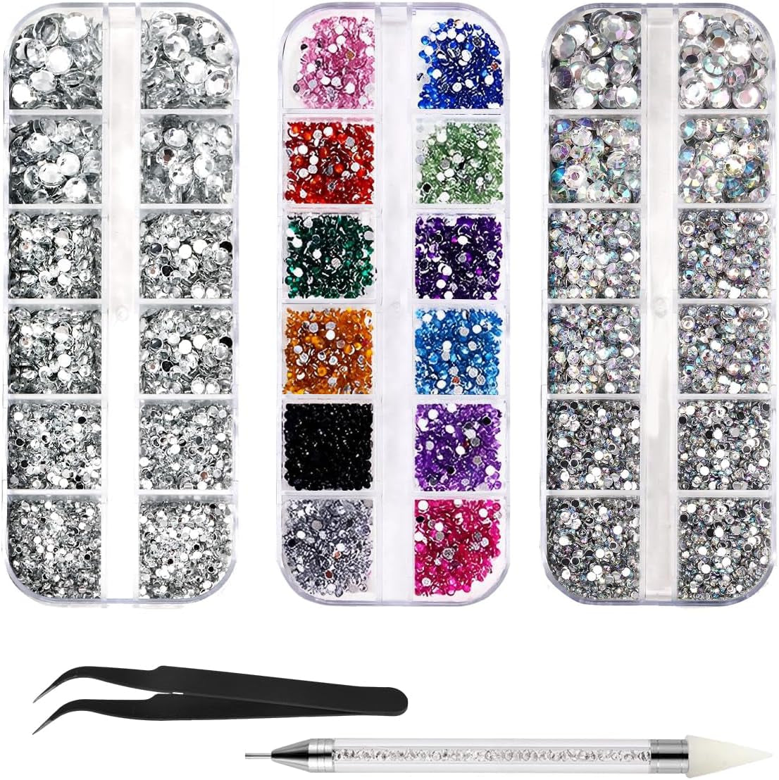 4600 pièces de strass pour ongles, Nagel Glitzersteine ​​​​3 Verschiedene Stil Flache Nail Gems Nägel Steine ​​​​Klein Nagel Steinchen Mit Pinzette et Strass Picker Dotting Pen pour ongles/vêtements/artisanat