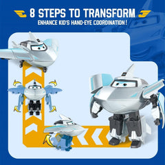 Avion de transformation Super Wings, voyageur suralimenté, env. Figurine de jeu pour grands enfants de 12,7 cm, jouet avion et robot pour garçons et filles de plus de 3 ans, figurines d'action en argent Naty Shop